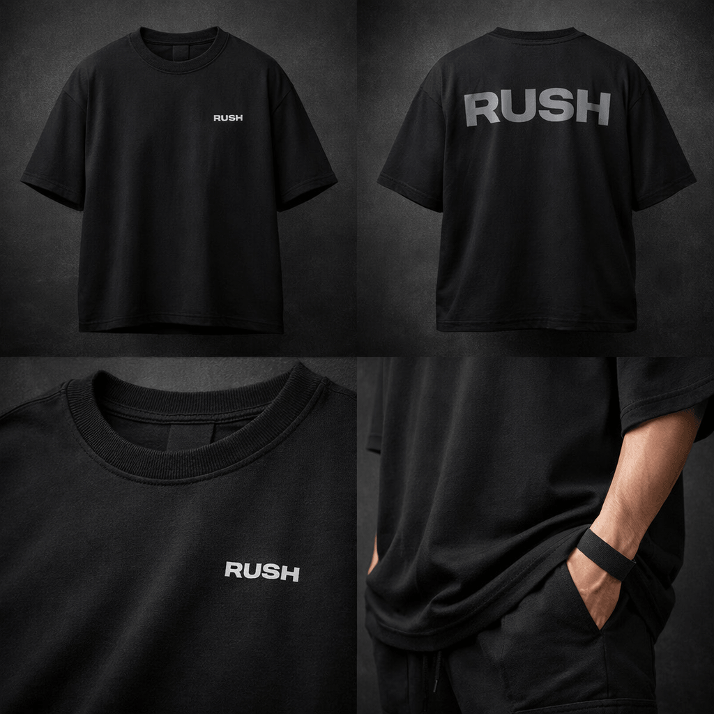 rush oversized black tshirt with differnt pose