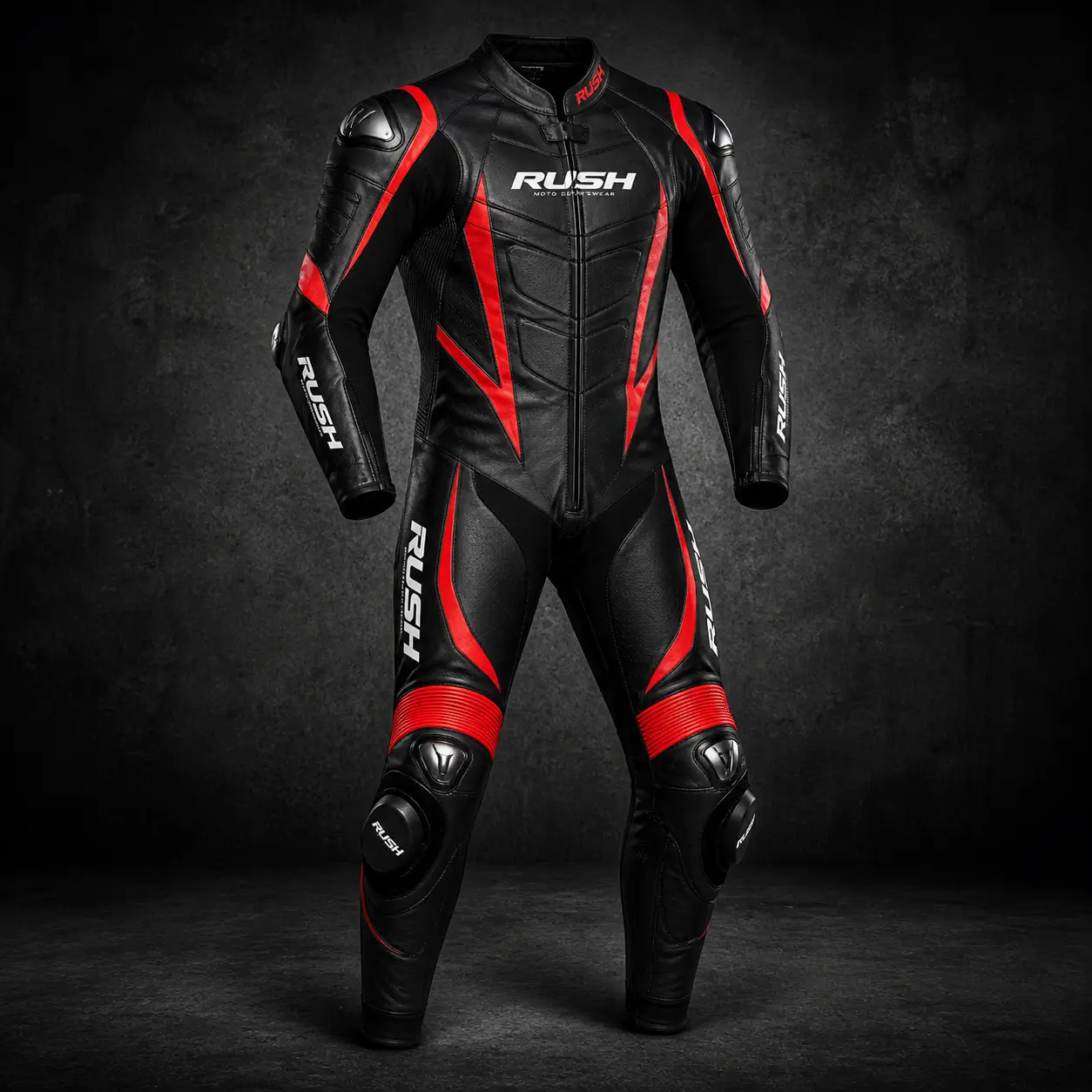 rush apexpro leather racing suit black red