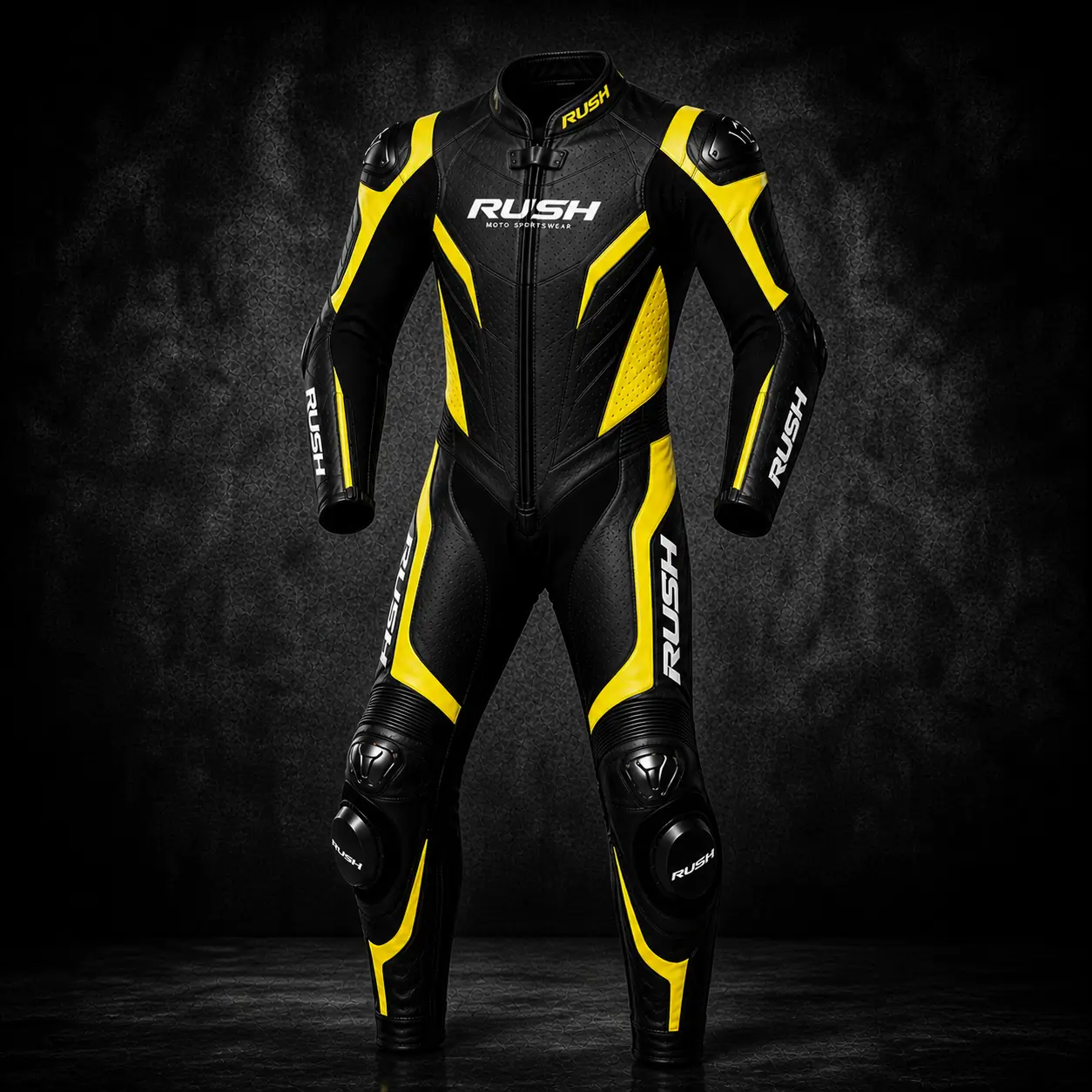 rush protrack leather racing suit black yellow