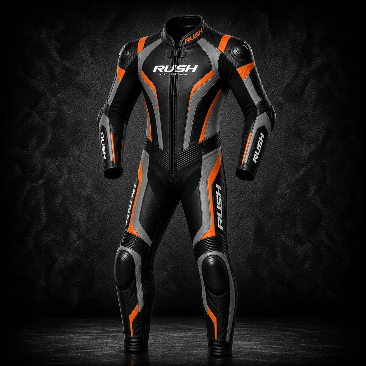 rush sportedge leather racing suit black grey orange