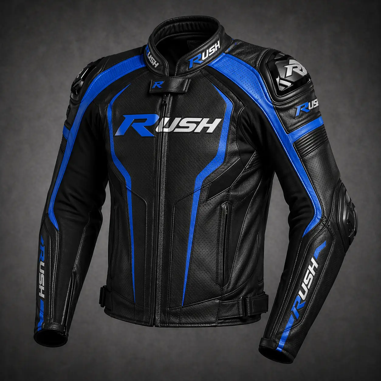 speedcore racing leather motorcycle jacket blue rush